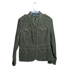Relativity Green Corduroy Military Style Jacket Women's Small Buttons Pockets EC